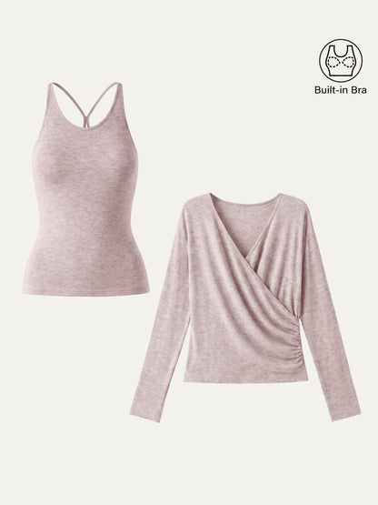 Two-Piece Cami Set with Surplice Ruched Bra Top