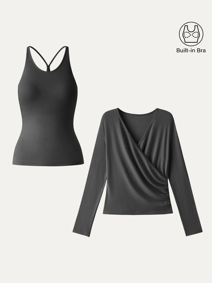 Two-Piece Cami Set with Surplice Ruched Bra Top