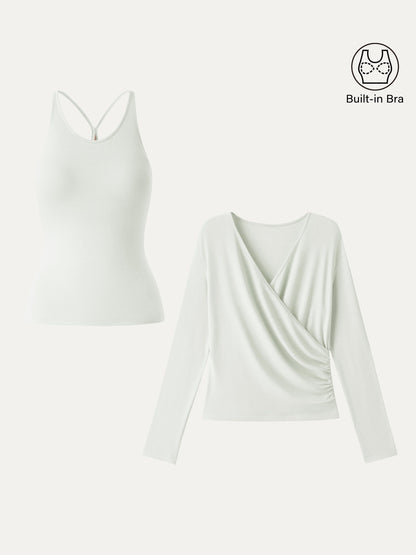 Two-Piece Cami Set with Surplice Ruched Bra Top