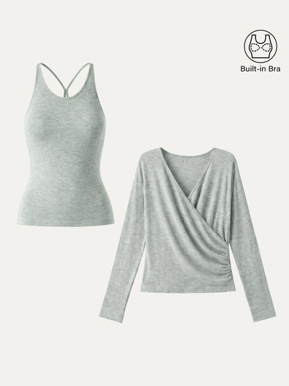 Two-Piece Cami Set with Surplice Ruched Bra Top