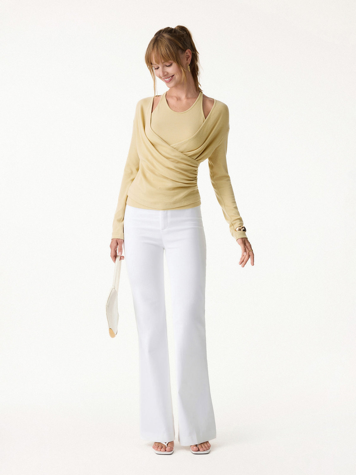 Two-Piece Cami Set with Surplice Ruched Bra Top