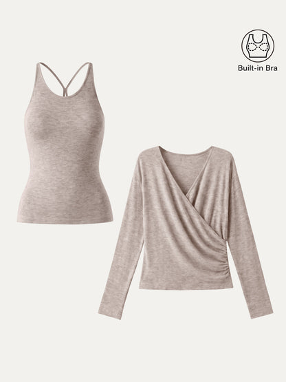 Two-Piece Cami Set with Surplice Ruched Bra Top
