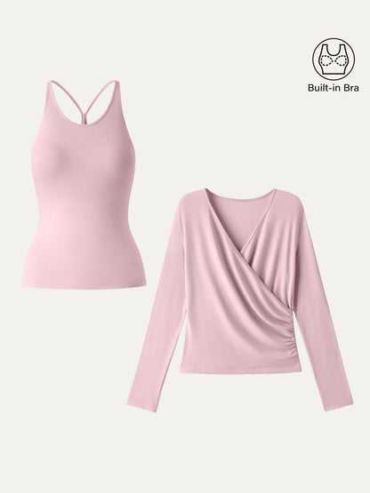 Two-Piece Cami Set with Surplice Ruched Bra Top