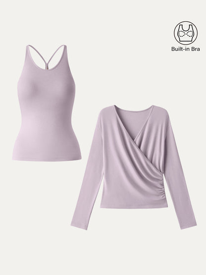 Two-Piece Cami Set with Surplice Ruched Bra Top