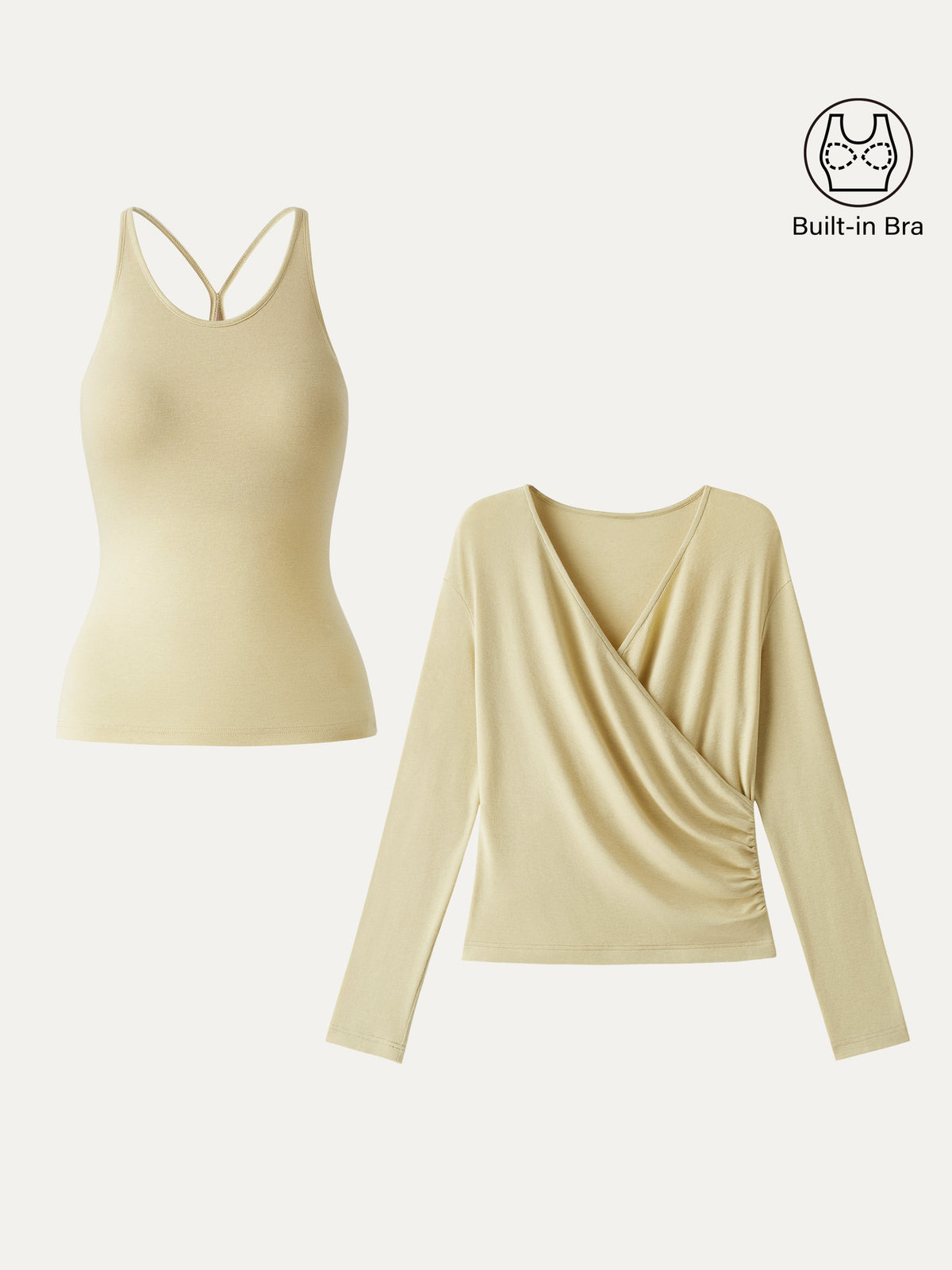 Two-Piece Cami Set with Surplice Ruched Bra Top
