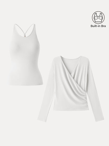 Two-Piece Cami Set with Surplice Ruched Bra Top